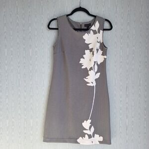 Worthington Sheath Dress S Black White Floral Retro Mod Stretch Midi Y2K